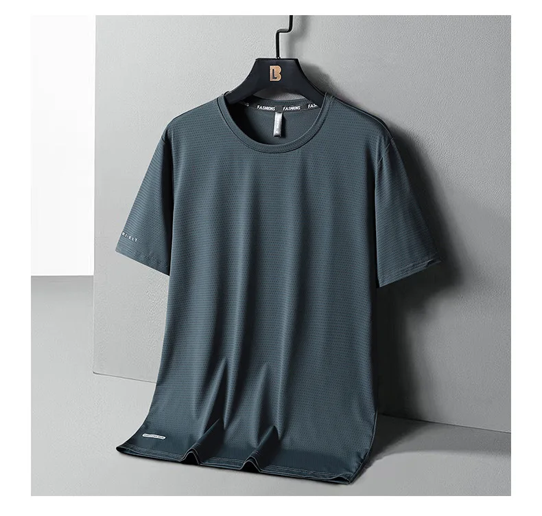 High-Quality Ice Silk T-Shirts Men Plus Size 8XL Male Tshirt Fat Man Tee Shirt Breathable Wearing Tee Tops Running Fast Shipping