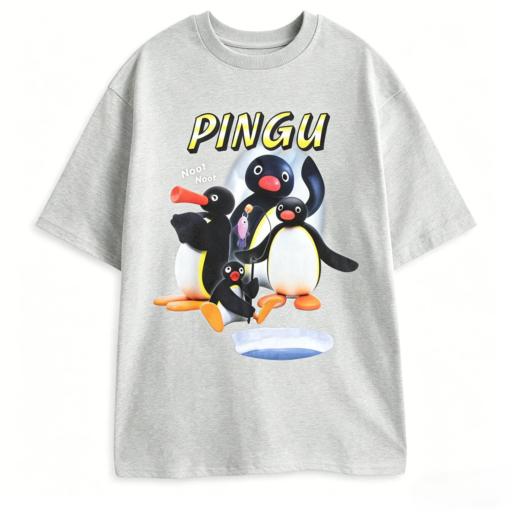 Pingu Noot Black Graphic Tee Penguin Character Catchphrase 'Noot Noot!' Print Cartoon Top for Casual Wear 2026 Summer Men Women