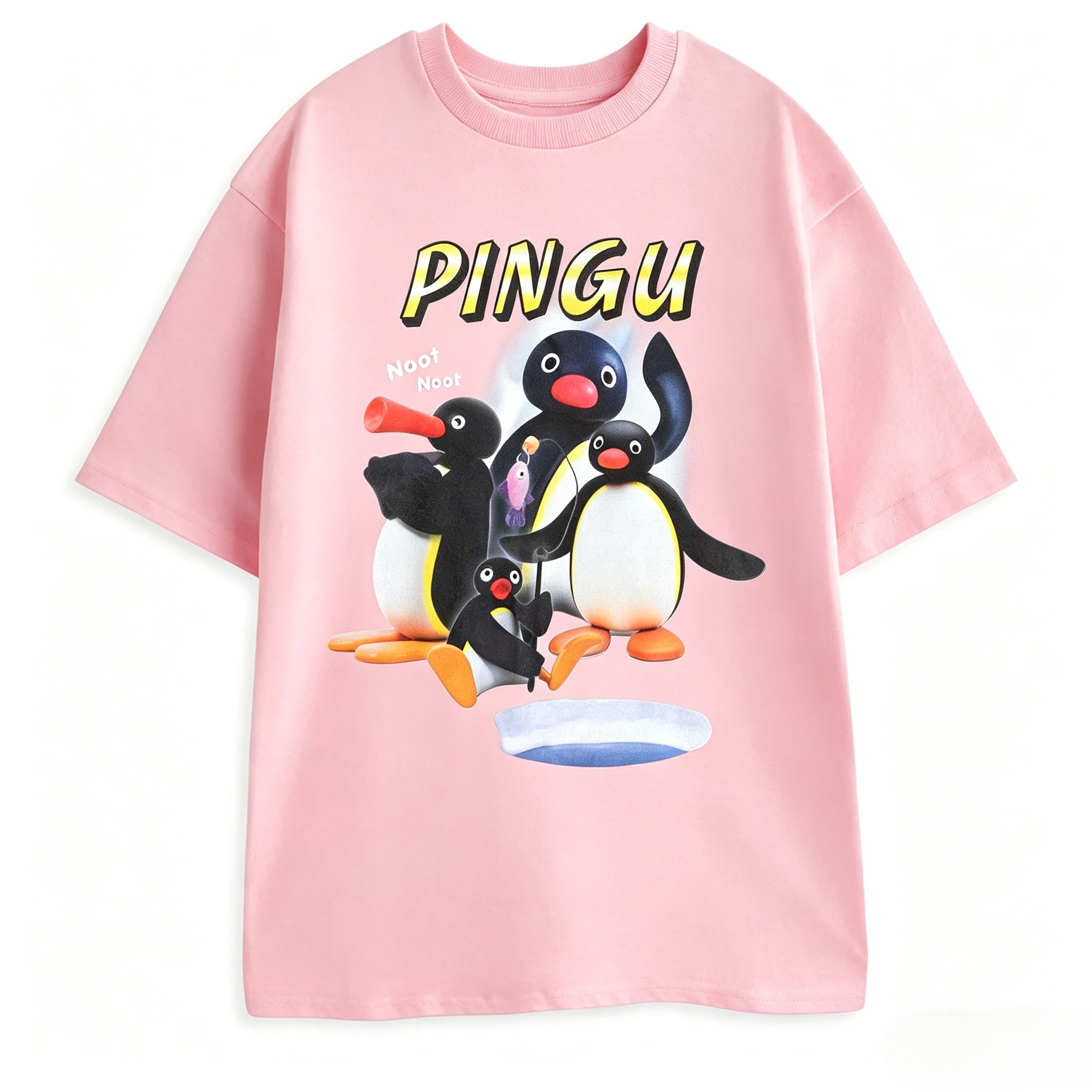 Pingu Noot Black Graphic Tee Penguin Character Catchphrase 'Noot Noot!' Print Cartoon Top for Casual Wear 2026 Summer Men Women