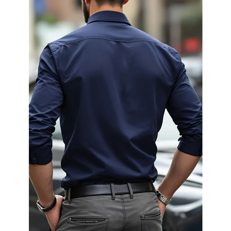 FGKKS New Men Shirt Brand New Solid Color Long Sleeve Elastic Fabric Men's Multiple Colors Male Quality Basic Shirt