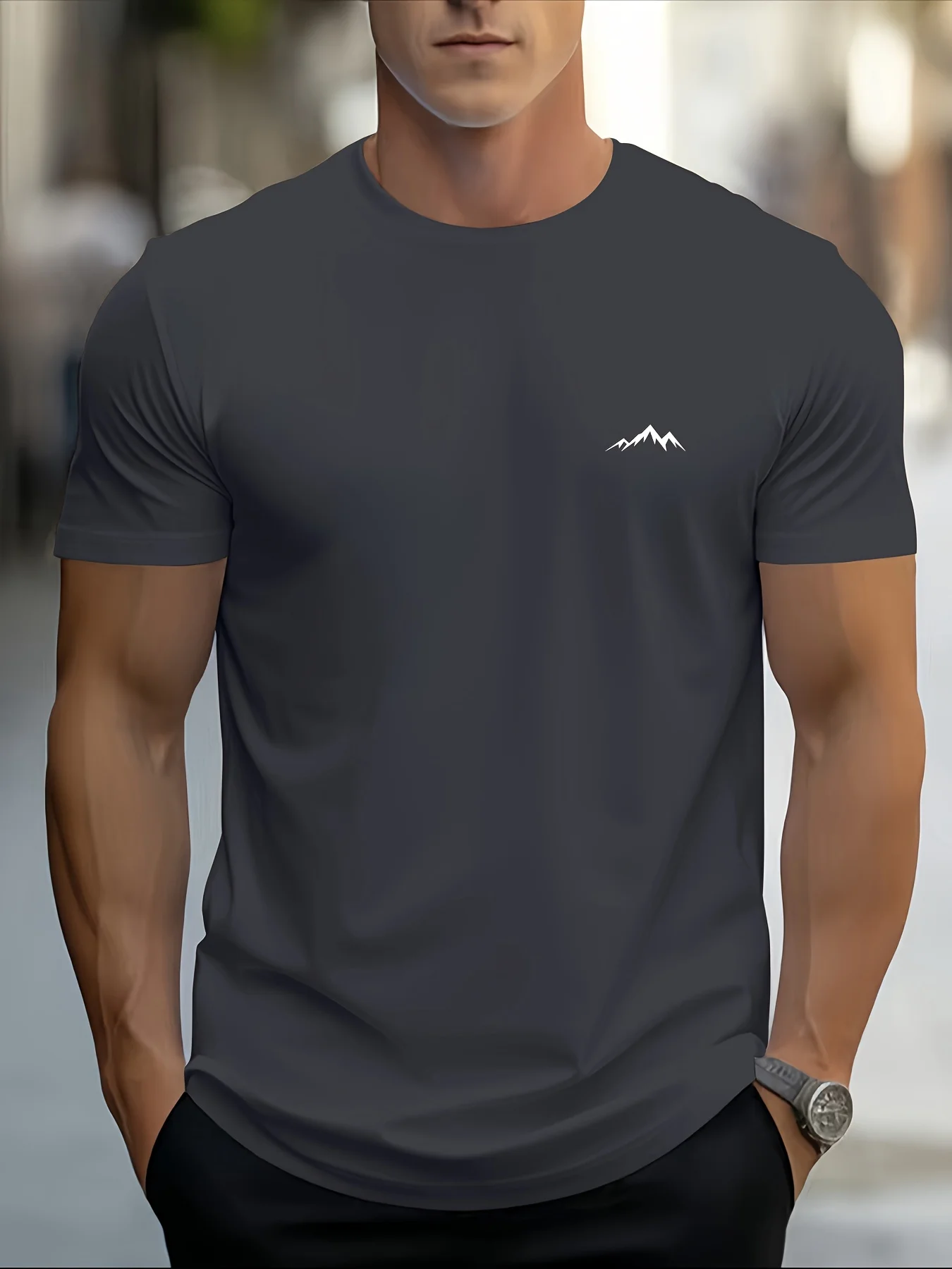 Men's Summer 100% Pure Cotton Fashionable Casual Sports Loose Mountain Print Round Neck Short Sleeved T-Shirt Top