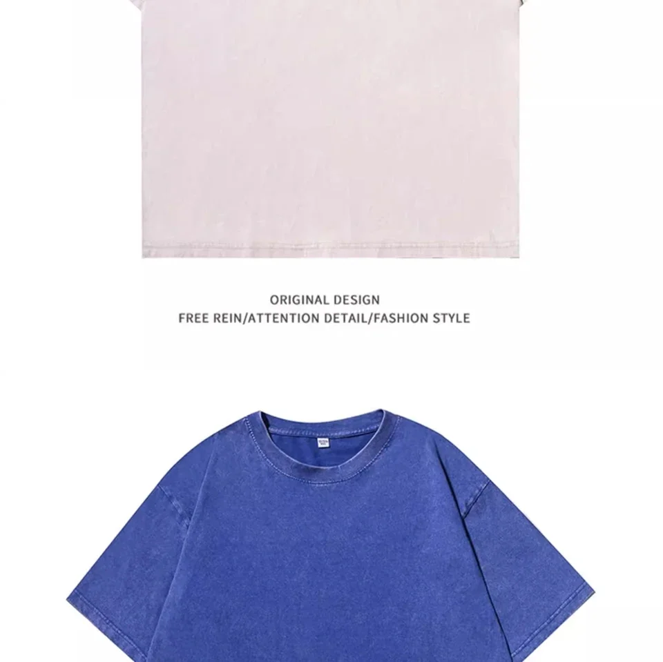 American Style Retro Heavyweight Solid Color Short Sleeved T-shirt Men Women Summer Street Trendy Washed Old Oversized Clothes
