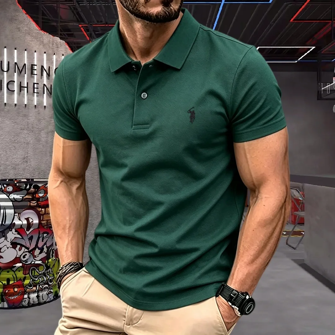 100%polyester fiberhigh-end brand men's short sleeve polo shirt 2026summer luxury fashion pony embroidery golf top casualT-shirt