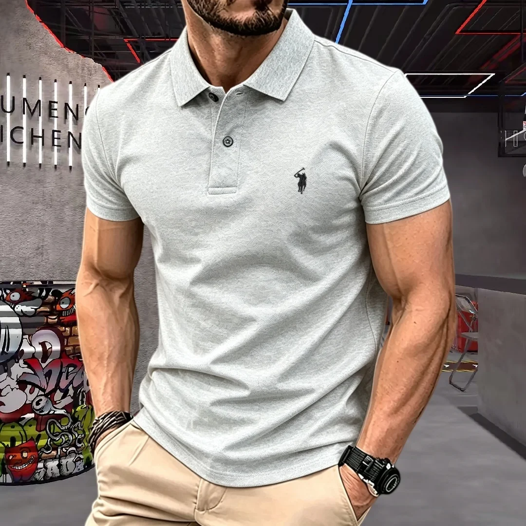100%polyester fiberhigh-end brand men's short sleeve polo shirt 2026summer luxury fashion pony embroidery golf top casualT-shirt