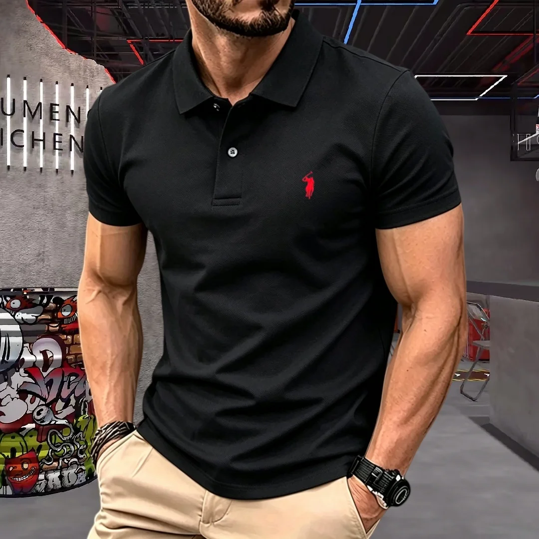 100%polyester fiberhigh-end brand men's short sleeve polo shirt 2026summer luxury fashion pony embroidery golf top casualT-shirt