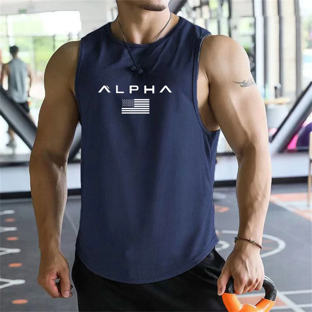 Cross-border European Size Alpha Men's Printed Round-neck Fitness Vest, Undershirt, Muscle Quick-drying Basketball Vest