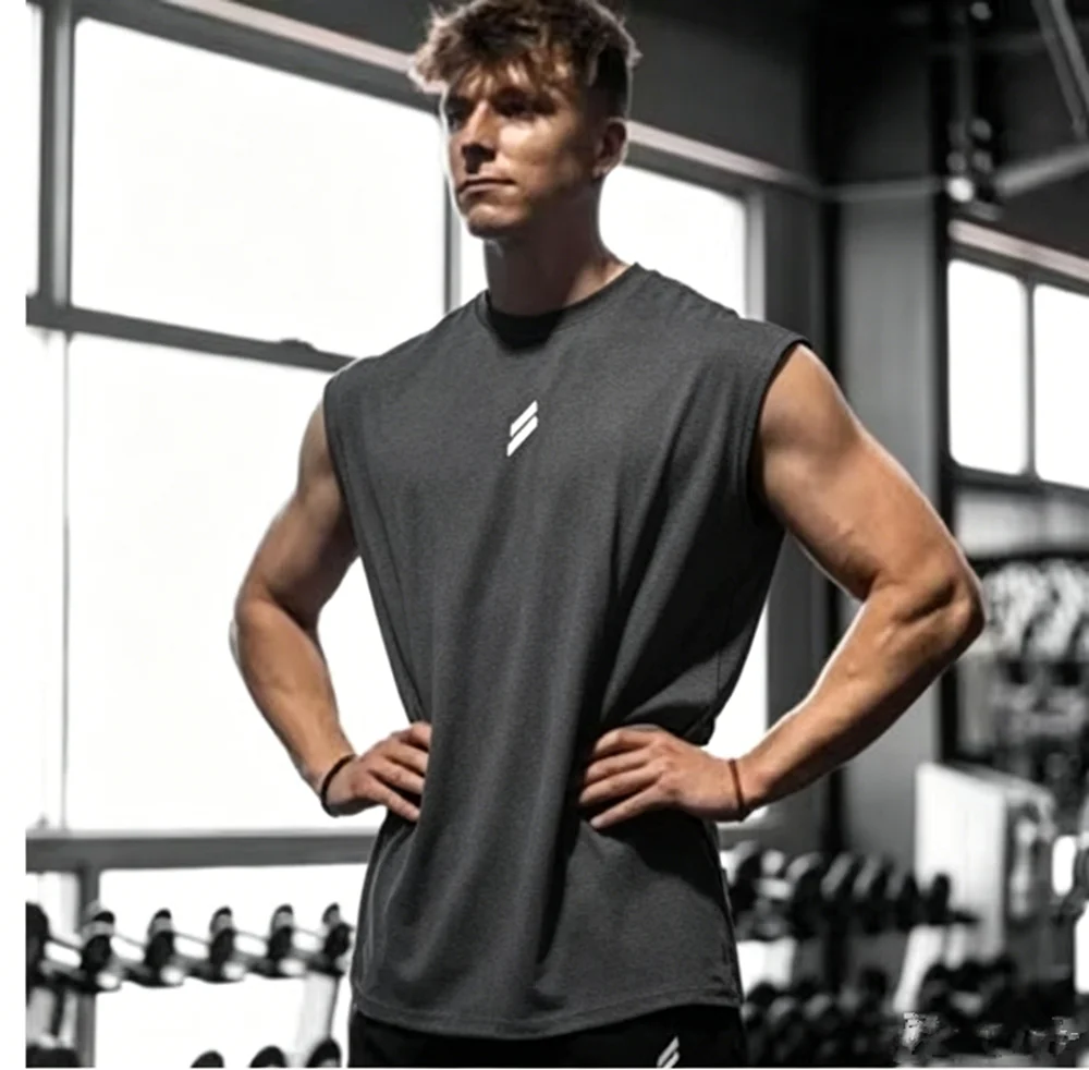 Men's Sleeveless Sports Shirts, Gym Workouts, Running, Quick-Drying Bird's Eye Fabric Vests, Breathable, Loose, Training Vests