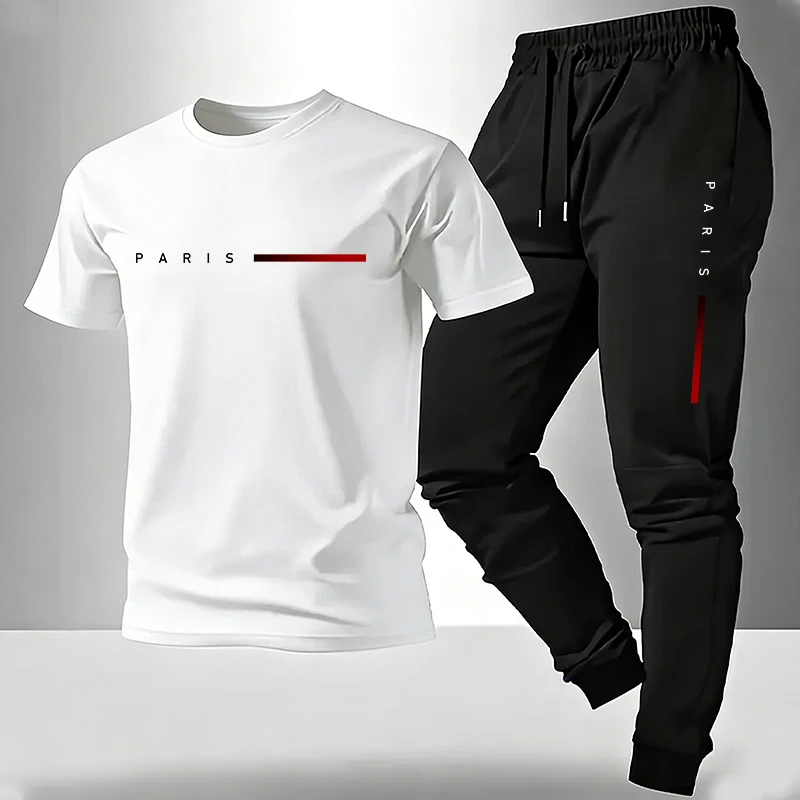 2026 New Arrival Men's Tracksuit T-shirt and Sweatpants Spring Summer Daily Casual Sports Short Sleeve Outfit Male Fashion Set