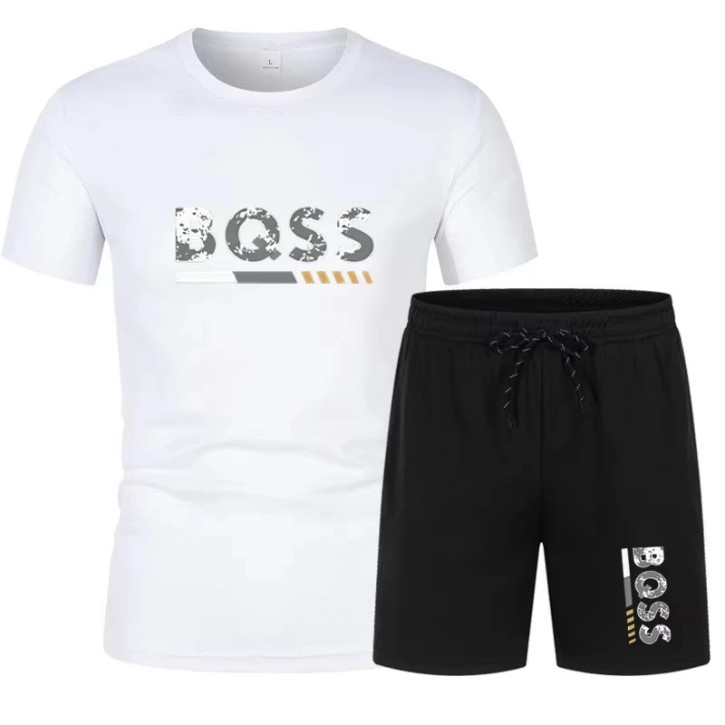 Men's summer sports short sleeve set, two-piece set, men's summer quick-dry sports set, breathable mesh short sleeve T-shirt and