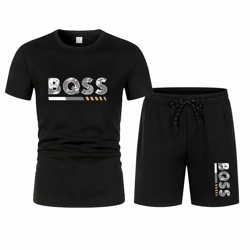 Men's summer sports short sleeve set, two-piece set, men's summer quick-dry sports set, breathable mesh short sleeve T-shirt and