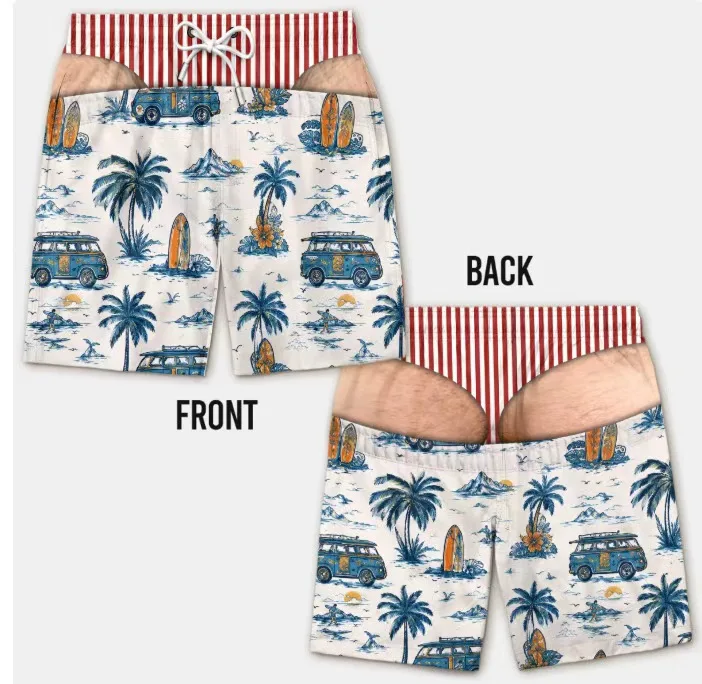 Funny Loose Beach Pants Vacation Casual 2026 Summer New Men 3d Print Vacation Beach Shorts Travel Gift for Men Surf Board Shorts