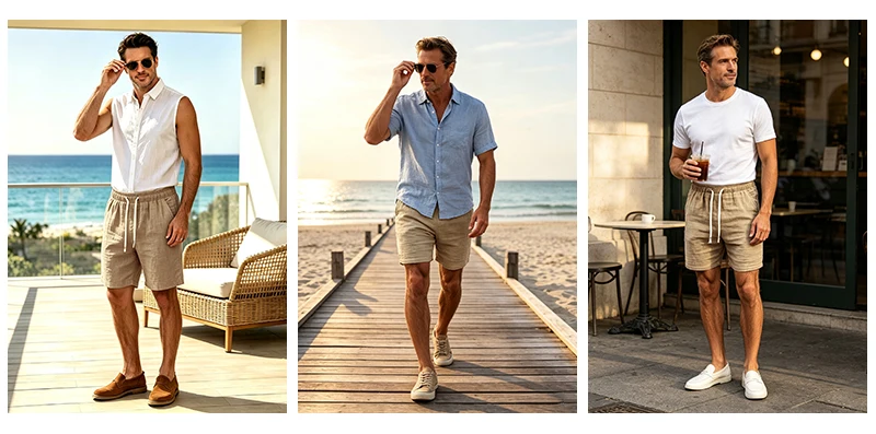 Men Linen Drawstring Waist Shorts Regular Fit Beach Resort Travel Daily Outdoor Vacation Casual Summer Walk Short Pants