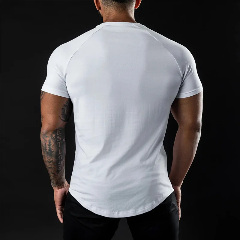 Men Cotton Gym t-Shirt Short Sleeve t-Shirts Male Round Neck Casual Tops Slim Fit t Shirt Breathable Soild Tee Shirt Man Clothes