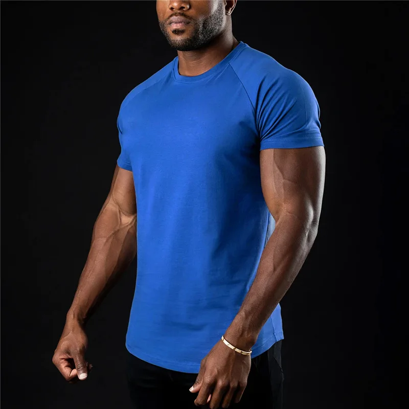 Men Cotton Gym t-Shirt Short Sleeve t-Shirts Male Round Neck Casual Tops Slim Fit t Shirt Breathable Soild Tee Shirt Man Clothes