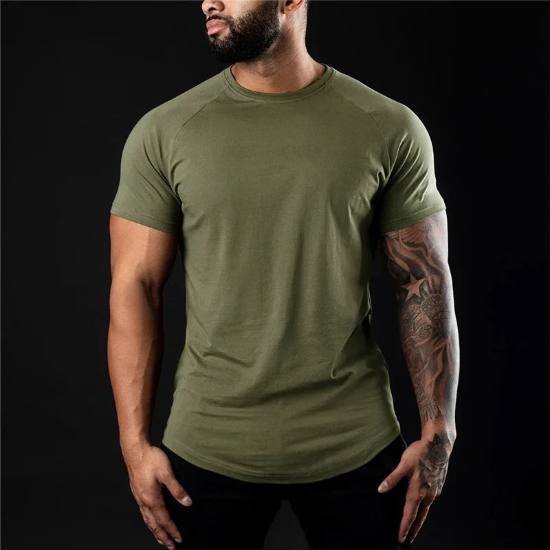 Men Cotton Gym t-Shirt Short Sleeve t-Shirts Male Round Neck Casual Tops Slim Fit t Shirt Breathable Soild Tee Shirt Man Clothes