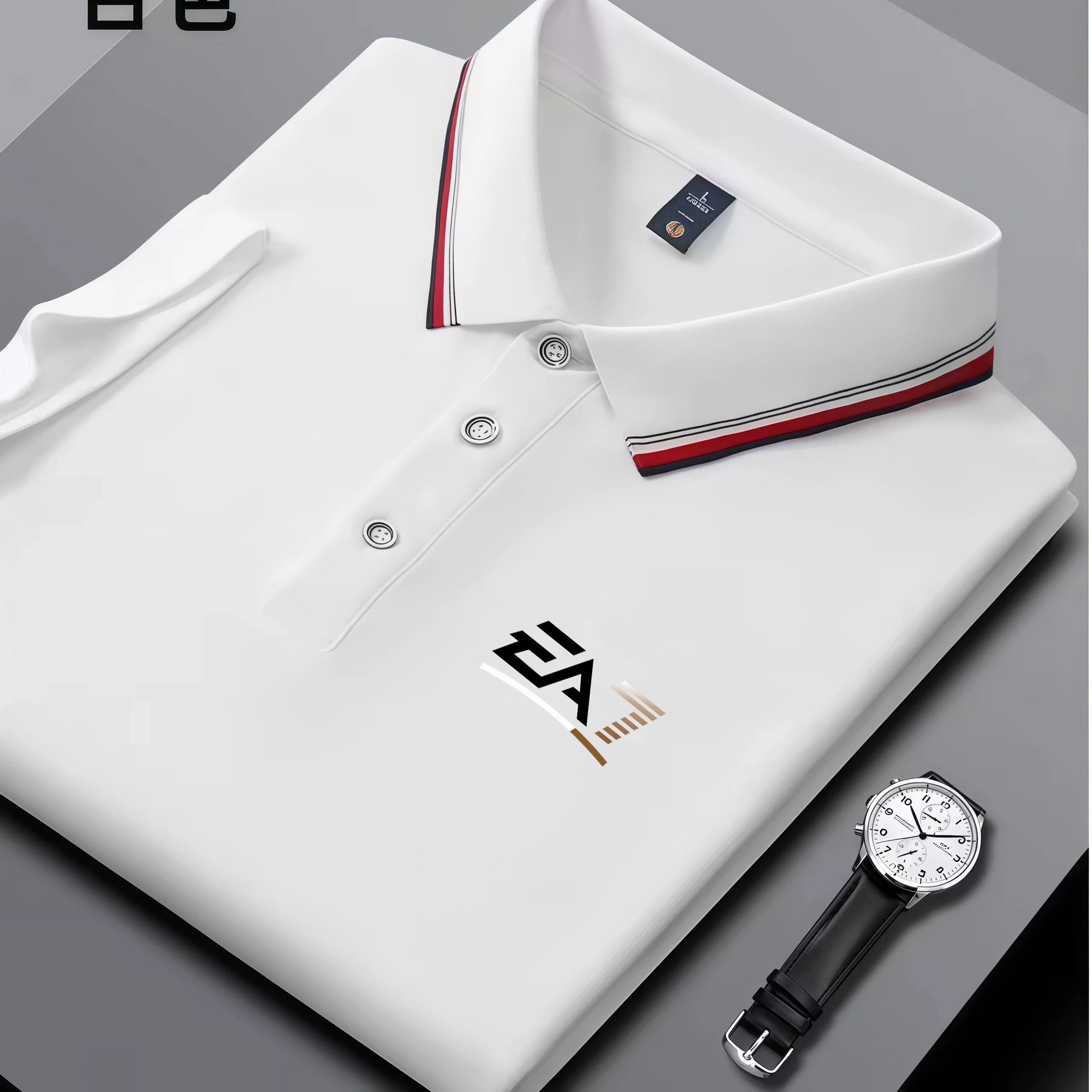 Men's summer trendy polo shirt, EA7 letter printed short sleeved striped collar, summer breathable casual business top
