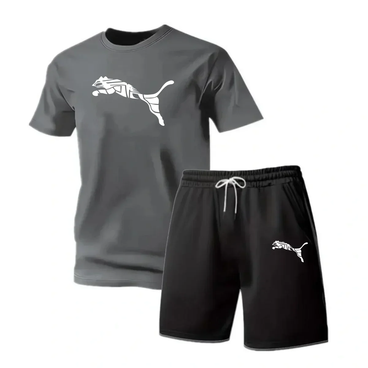 Men's new fashionable casual T-shirt shorts two-piece set 2026 men's summer outdoor sports breathable set