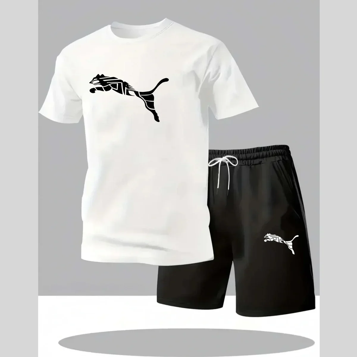 Men's new fashionable casual T-shirt shorts two-piece set 2026 men's summer outdoor sports breathable set