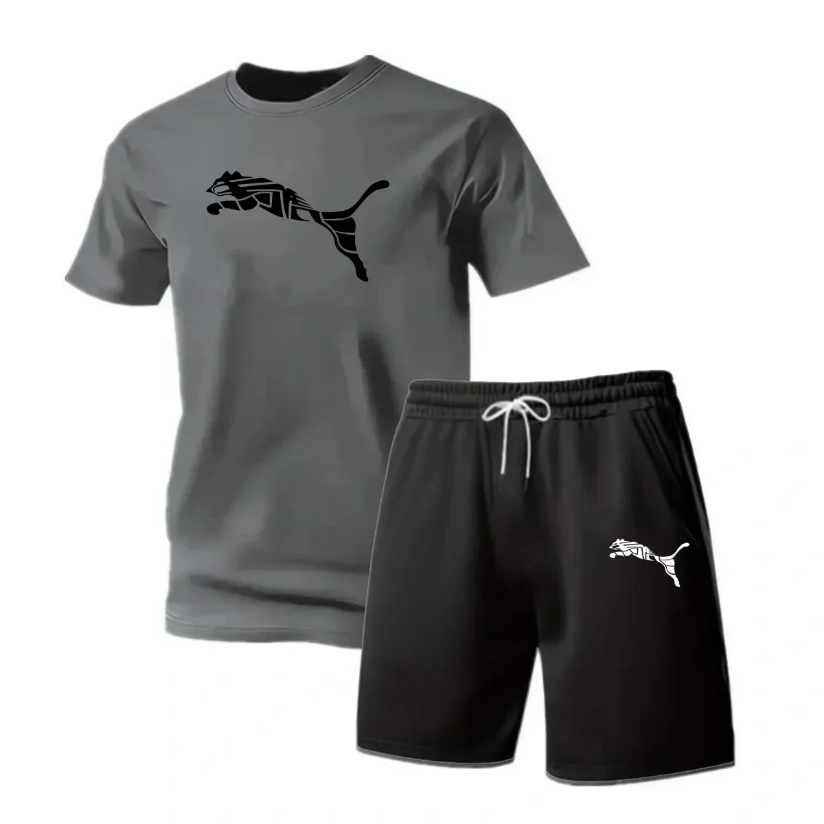 Men's new fashionable casual T-shirt shorts two-piece set 2026 men's summer outdoor sports breathable set