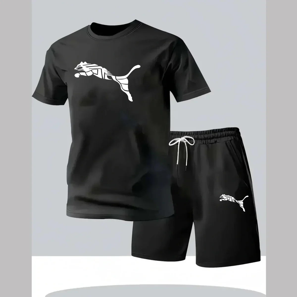 Men's new fashionable casual T-shirt shorts two-piece set 2026 men's summer outdoor sports breathable set