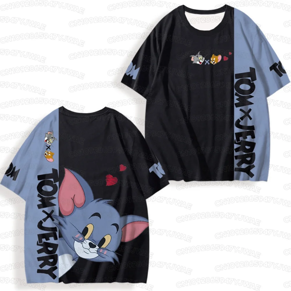 2026 Summer Men's Women's Short Sleeve T-Shirt Tom and Jerry Cartoon Print Quick drying Round Neck Casual T-shirt Top