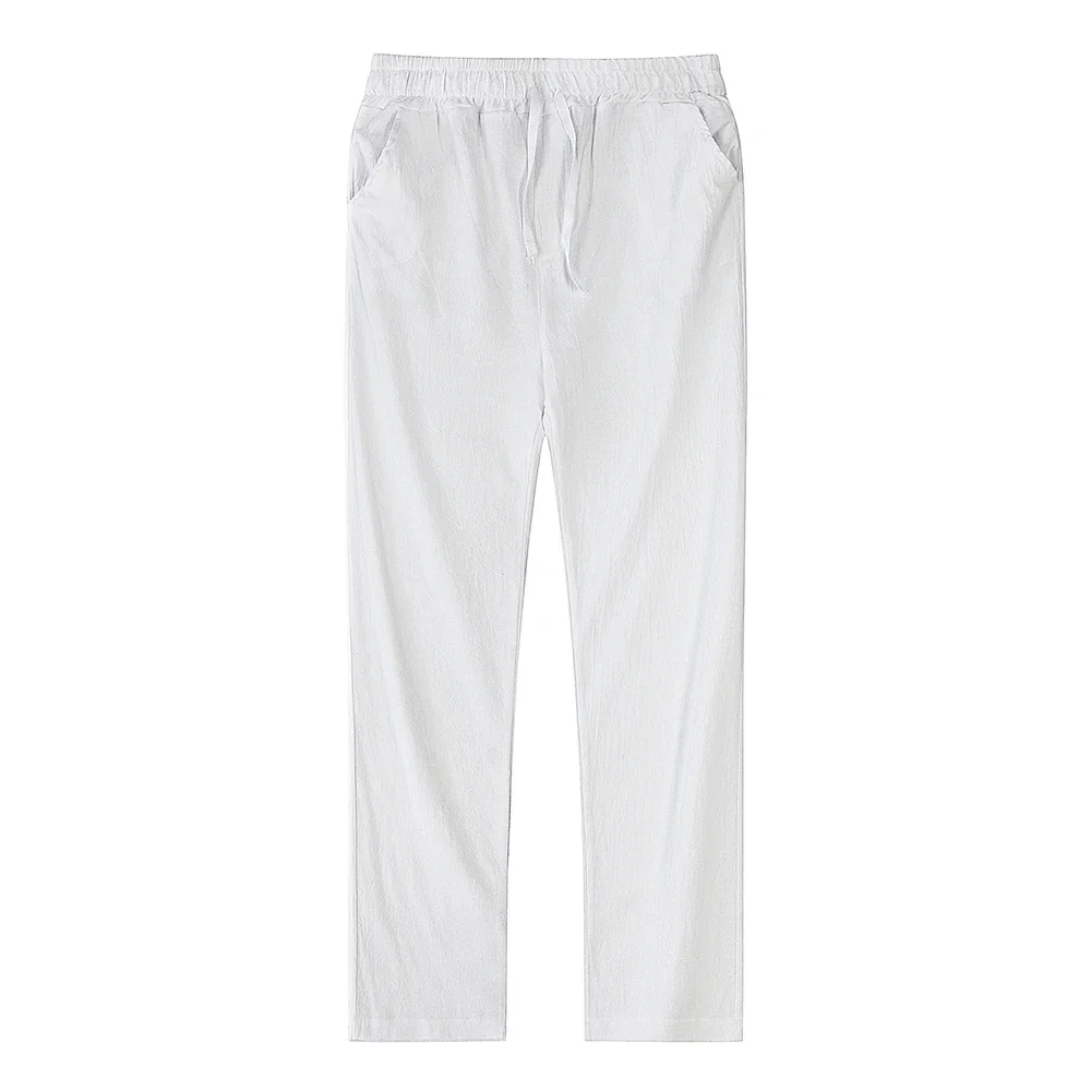 2025 Men's Stand Pocket Casual Linen Pants Solid White Gray Trouser Plus Size 3xl Mens Elegant Fashion Sweatpants Men Streetwear