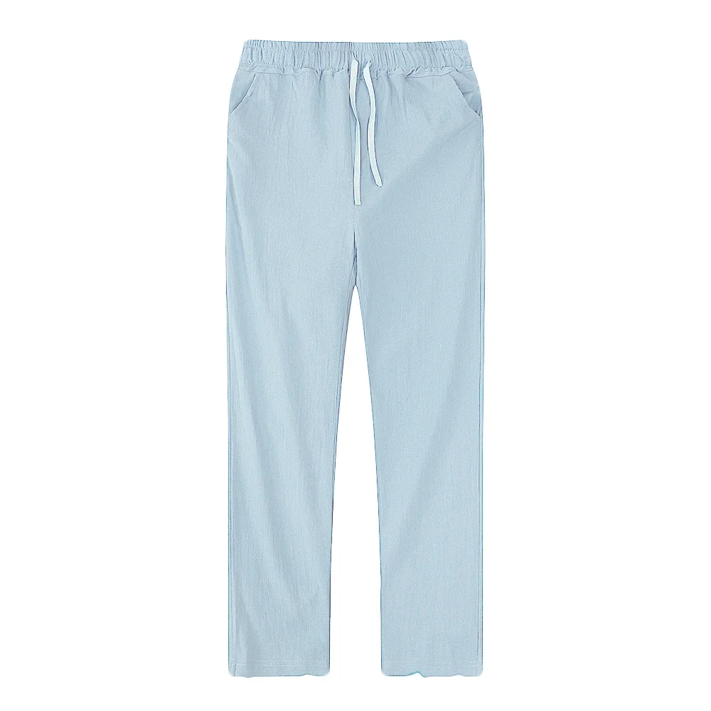 2025 Men's Stand Pocket Casual Linen Pants Solid White Gray Trouser Plus Size 3xl Mens Elegant Fashion Sweatpants Men Streetwear