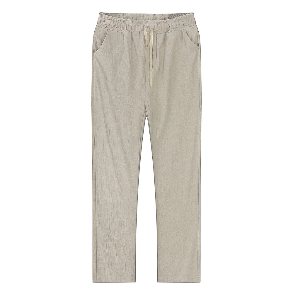2025 Men's Stand Pocket Casual Linen Pants Solid White Gray Trouser Plus Size 3xl Mens Elegant Fashion Sweatpants Men Streetwear
