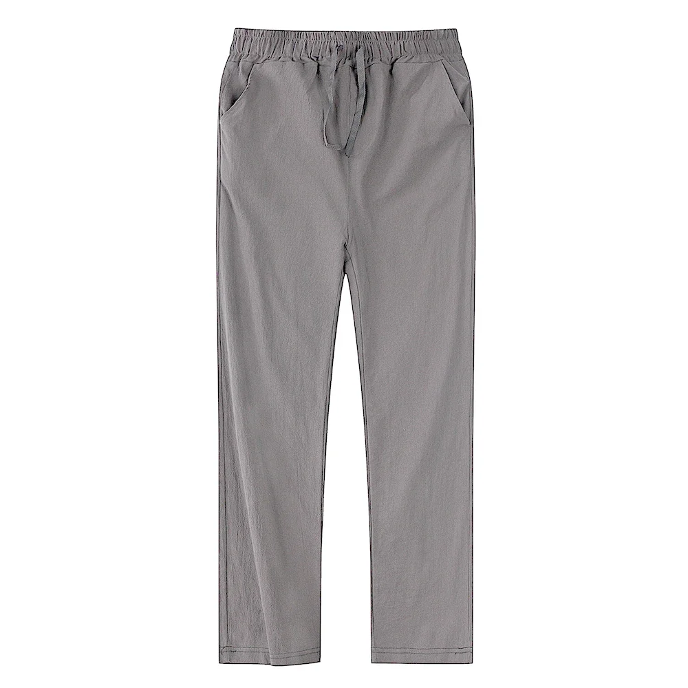 2025 Men's Stand Pocket Casual Linen Pants Solid White Gray Trouser Plus Size 3xl Mens Elegant Fashion Sweatpants Men Streetwear