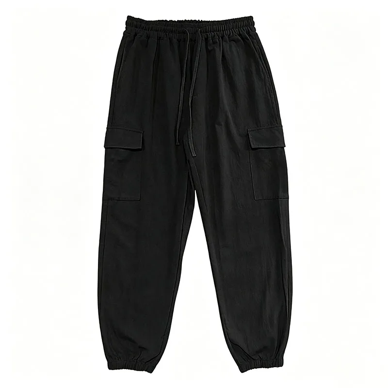 Men's Cotton Linen Blend Cargo Jogger Pants Elastic Waist Drawstring Multi Pockets Casual Breathable Streetwear Trousers for Men