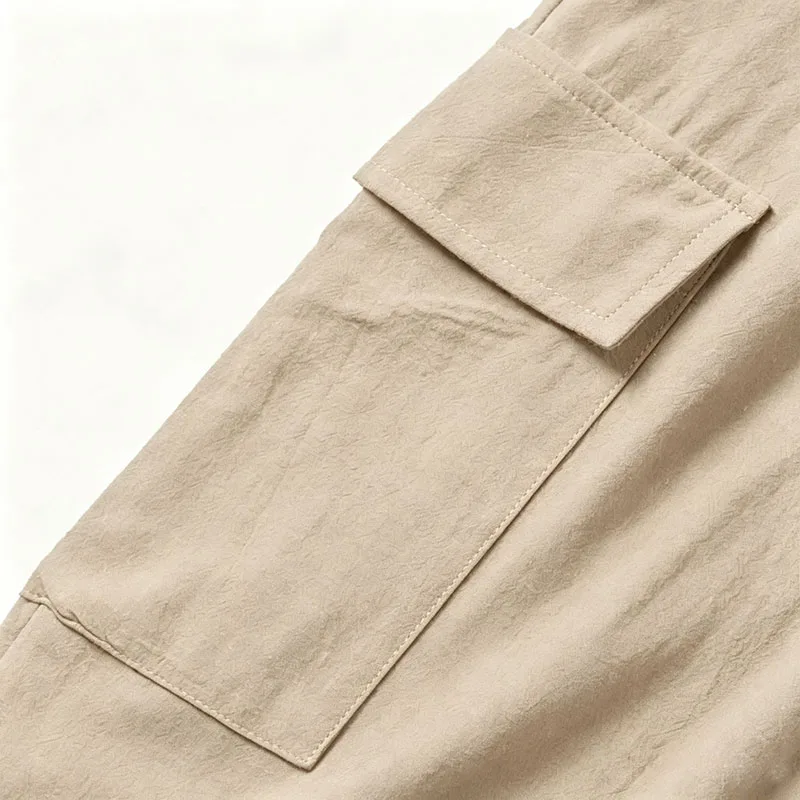 Men's Cotton Linen Blend Cargo Jogger Pants Elastic Waist Drawstring Multi Pockets Casual Breathable Streetwear Trousers for Men