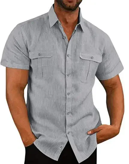 Cotton Linen Hot Sale Men Short-Sleeved Shirts Summer Solid Color Comfort Collar Casual Beach Style Plus SizeMale Shirts M-5XL