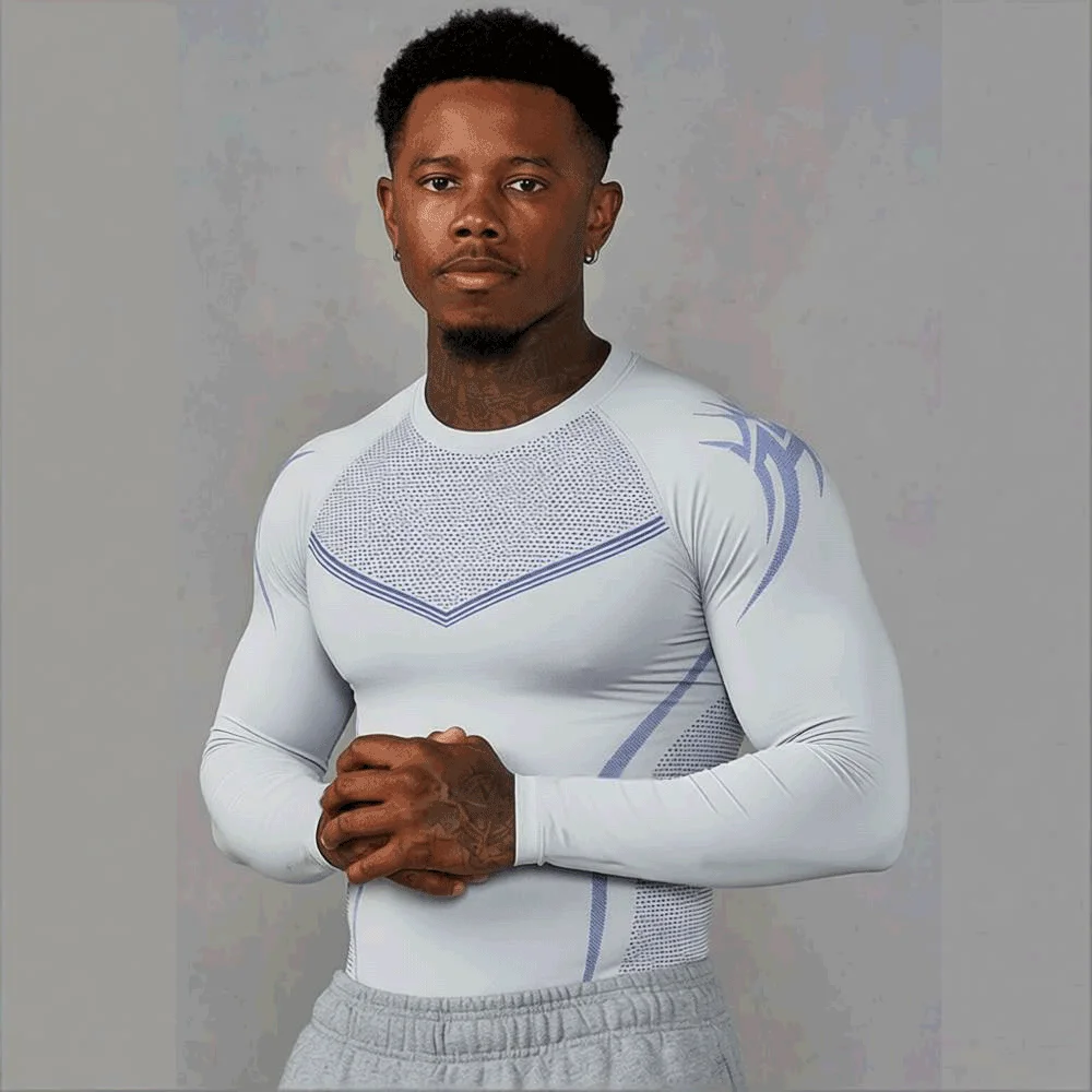 Men's Compression Long Sleeve Shirt Superhero Bat Print Workout Tops Breathable Quick Dry Athletic Base Layer for Gym Running Tr