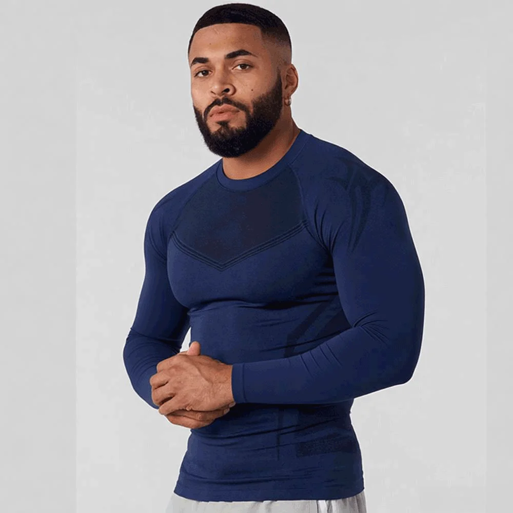 Men's Compression Long Sleeve Shirt Superhero Bat Print Workout Tops Breathable Quick Dry Athletic Base Layer for Gym Running Tr