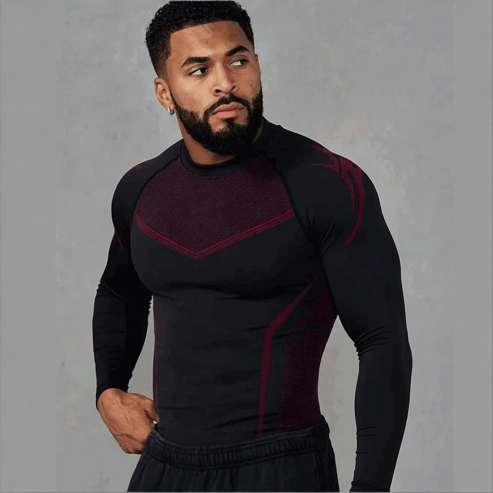 Men's Compression Long Sleeve Shirt Superhero Bat Print Workout Tops Breathable Quick Dry Athletic Base Layer for Gym Running Tr