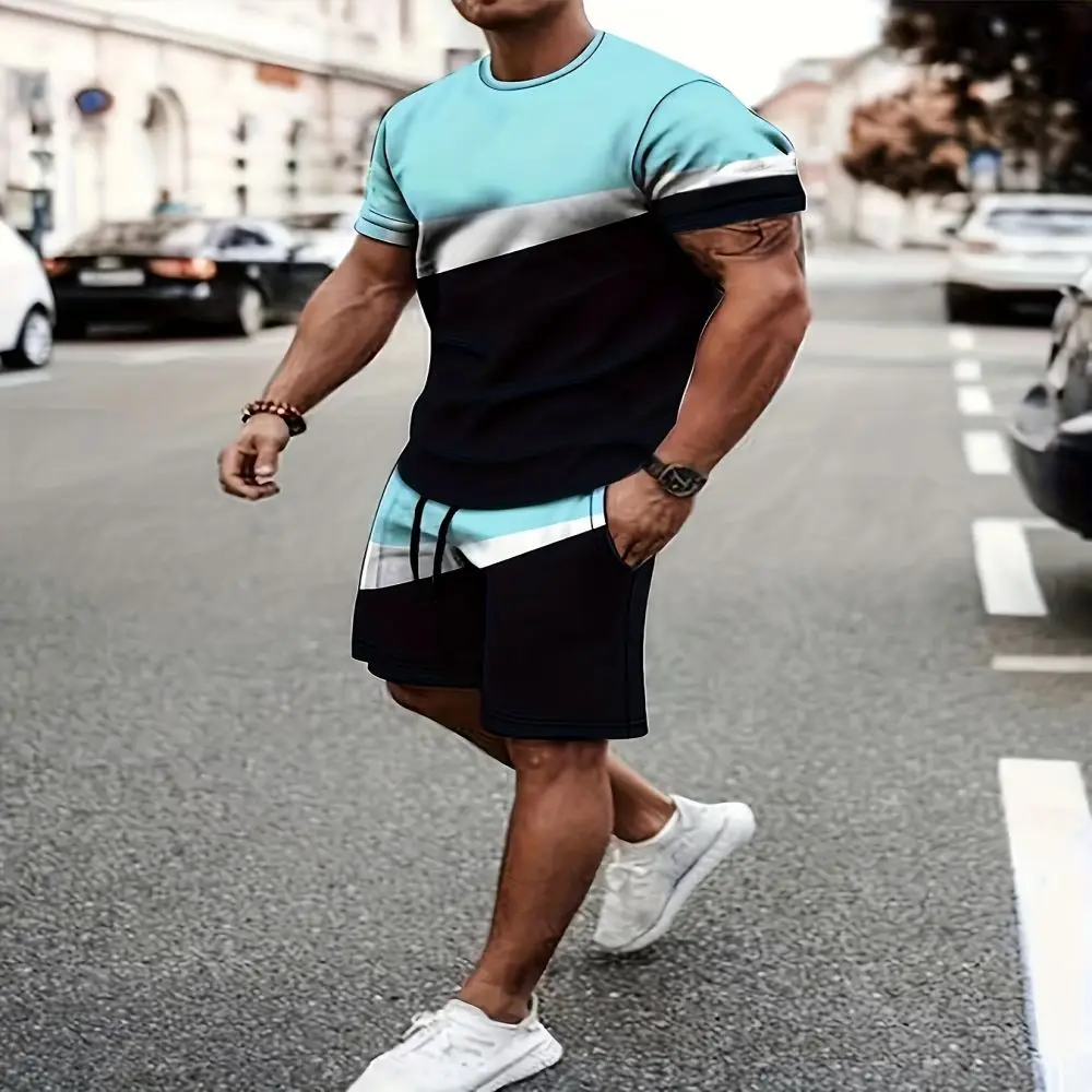2025 New Summer Men's Sportswear, Men's Loose Fashion Clothing, 3D Printed T-Shirt Shorts, Men's Simple Clothing Fashion Set, Li