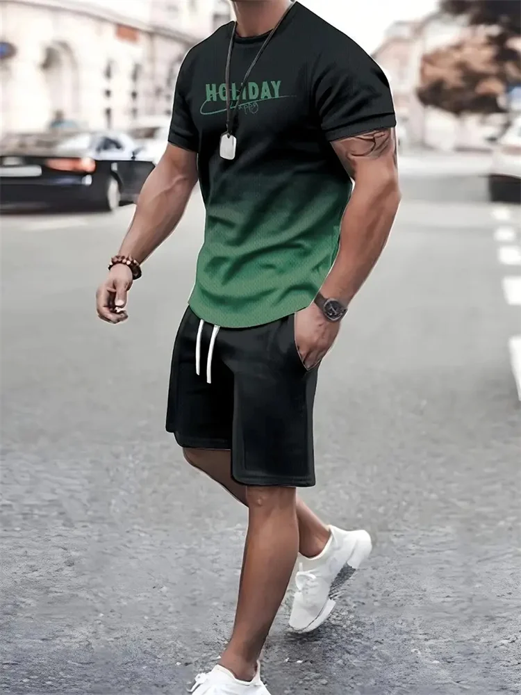 2025 New Summer Men's Sportswear, Men's Loose Fashion Clothing, 3D Printed T-Shirt Shorts, Men's Simple Clothing Fashion Set, Li