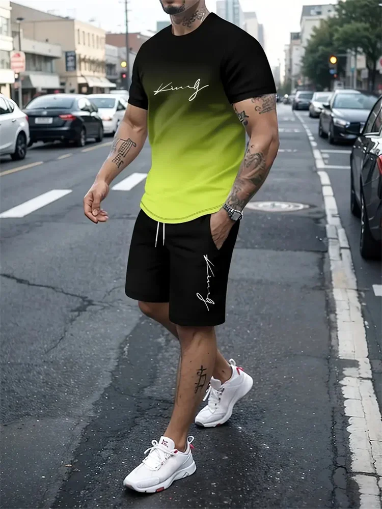 2025 New Summer Men's Sportswear, Men's Loose Fashion Clothing, 3D Printed T-Shirt Shorts, Men's Simple Clothing Fashion Set, Li