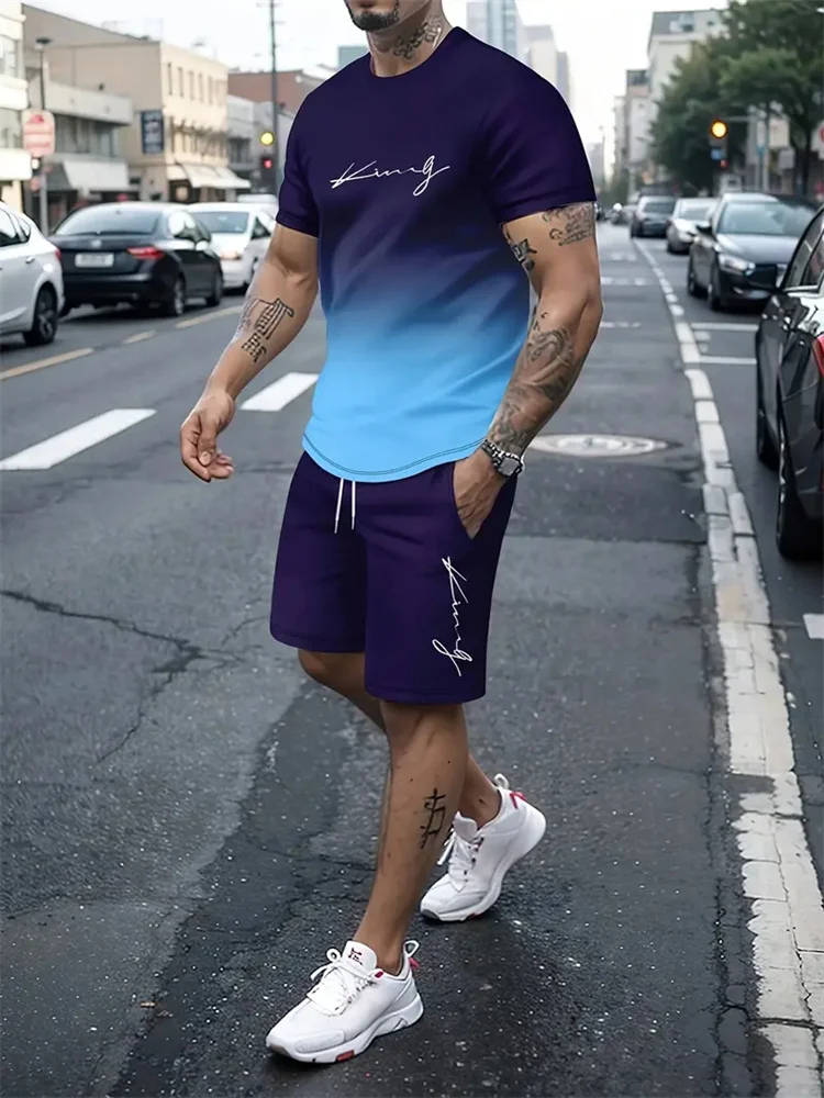2025 New Summer Men's Sportswear, Men's Loose Fashion Clothing, 3D Printed T-Shirt Shorts, Men's Simple Clothing Fashion Set, Li