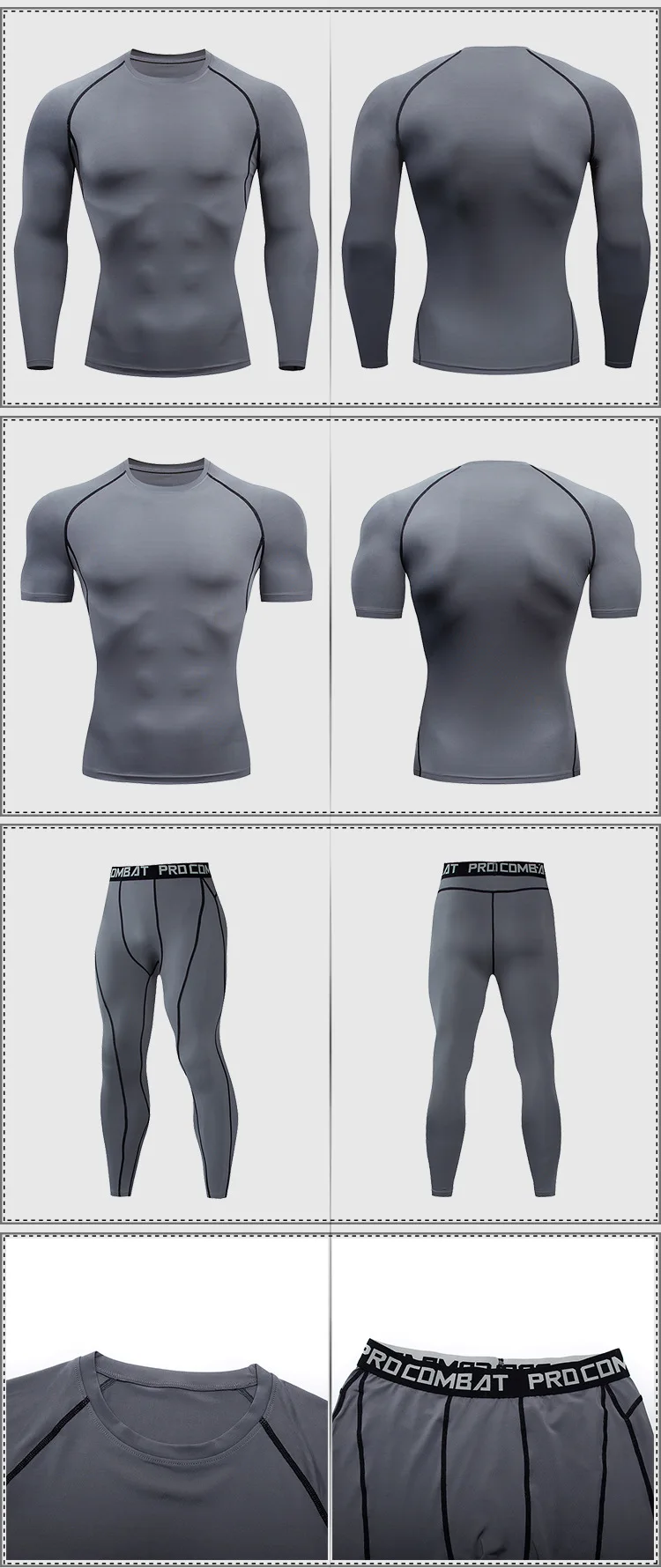Men's 2/3pcs sets Boxing suit rashguard male kit MMA compression clothing men long-sleeved t-shirt+leggings tracksuit Sport Suit