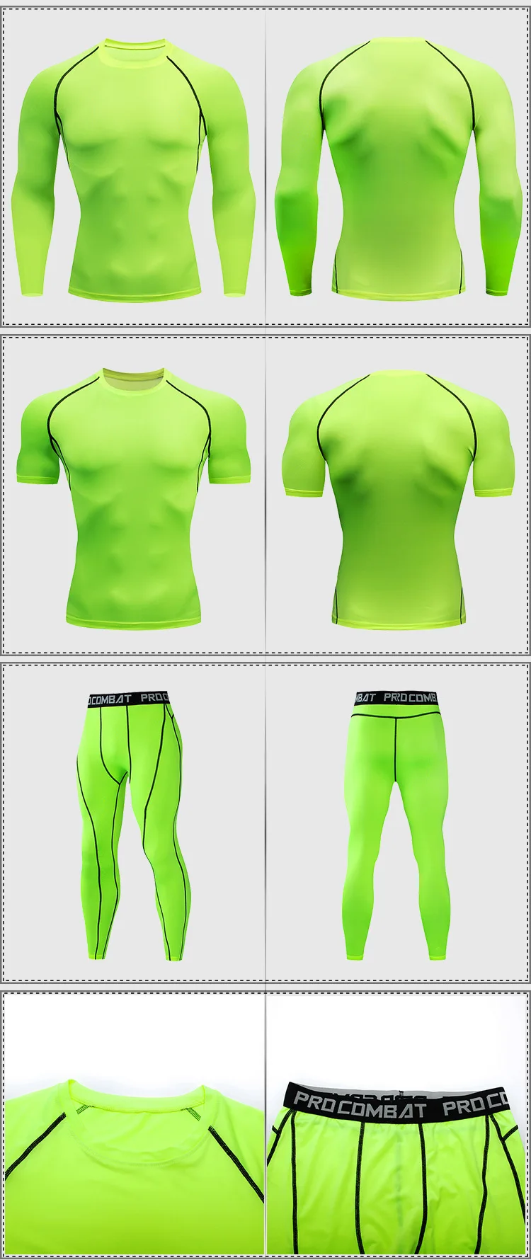 Men's 2/3pcs sets Boxing suit rashguard male kit MMA compression clothing men long-sleeved t-shirt+leggings tracksuit Sport Suit
