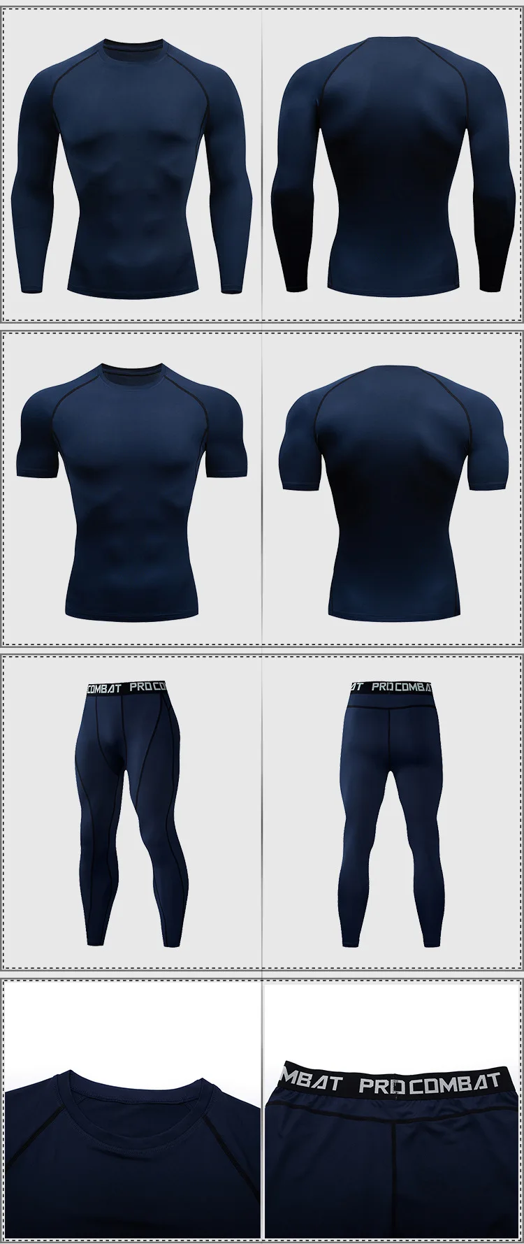 Men's 2/3pcs sets Boxing suit rashguard male kit MMA compression clothing men long-sleeved t-shirt+leggings tracksuit Sport Suit