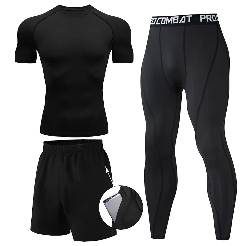 Men's 2/3pcs sets Boxing suit rashguard male kit MMA compression clothing men long-sleeved t-shirt+leggings tracksuit Sport Suit
