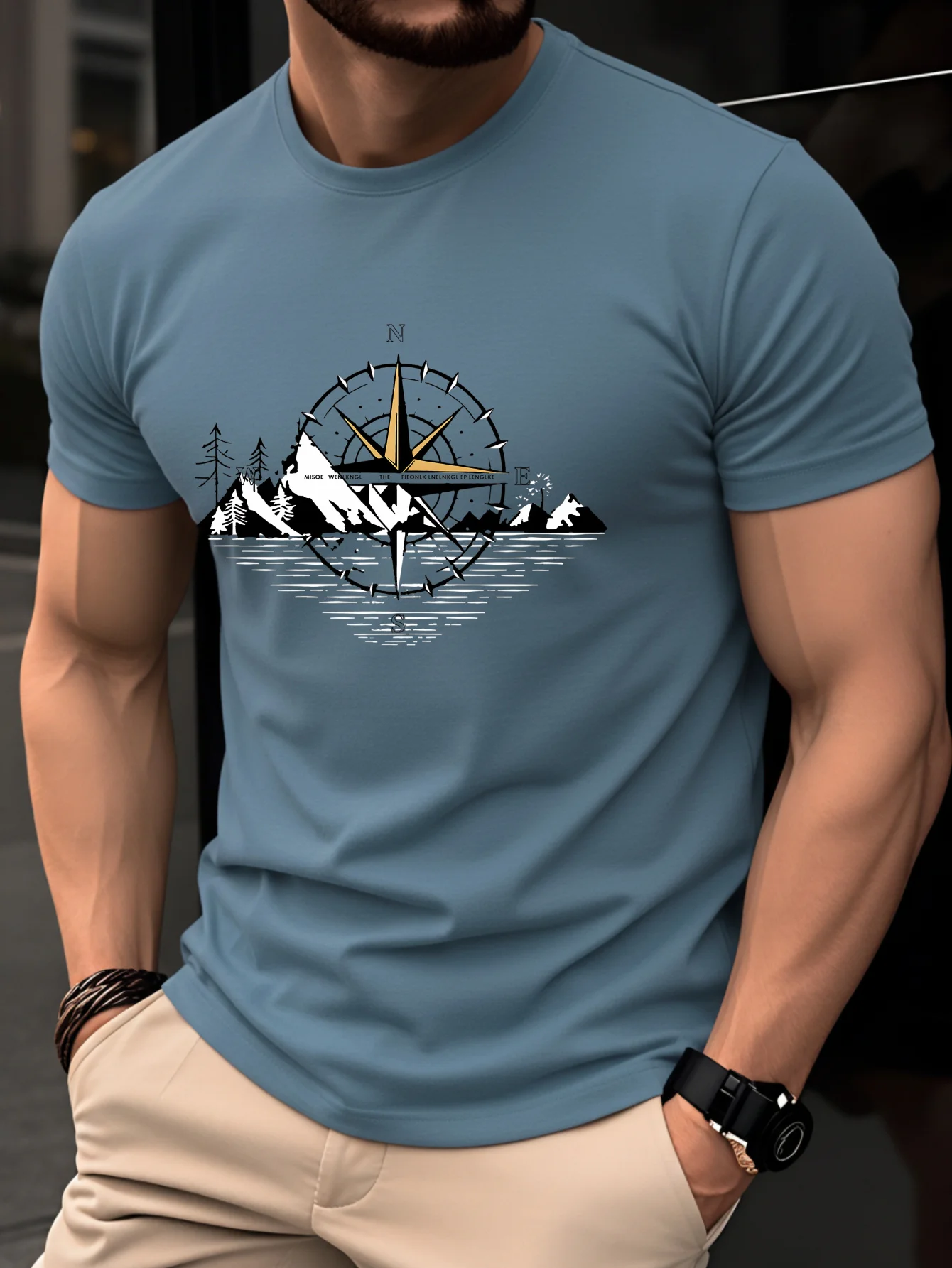 Men's Summer 100% Pure Cotton Casual Loose Black and White Lines Simple Geometric Pattern Round Neck Short Sleeved T-Shirt