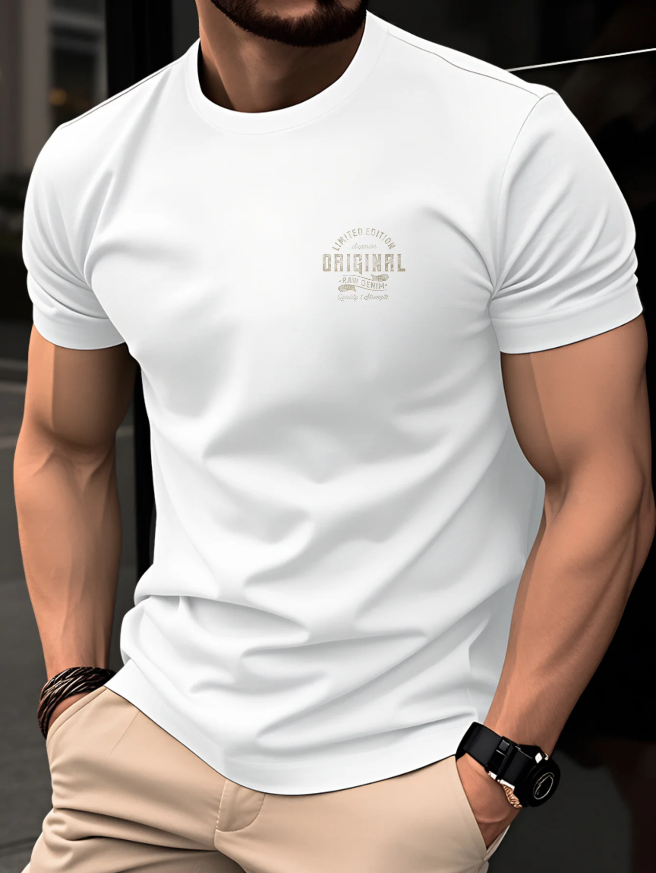 Men's Summer 100% Pure Cotton Casual Loose Black and White Lines Simple Geometric Pattern Round Neck Short Sleeved T-Shirt