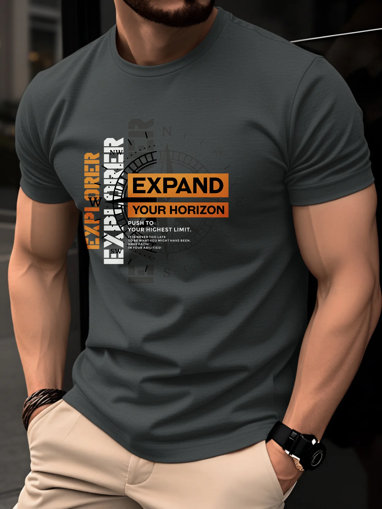 Men's Summer 100% Pure Cotton Casual Loose Black and White Lines Simple Geometric Pattern Round Neck Short Sleeved T-Shirt