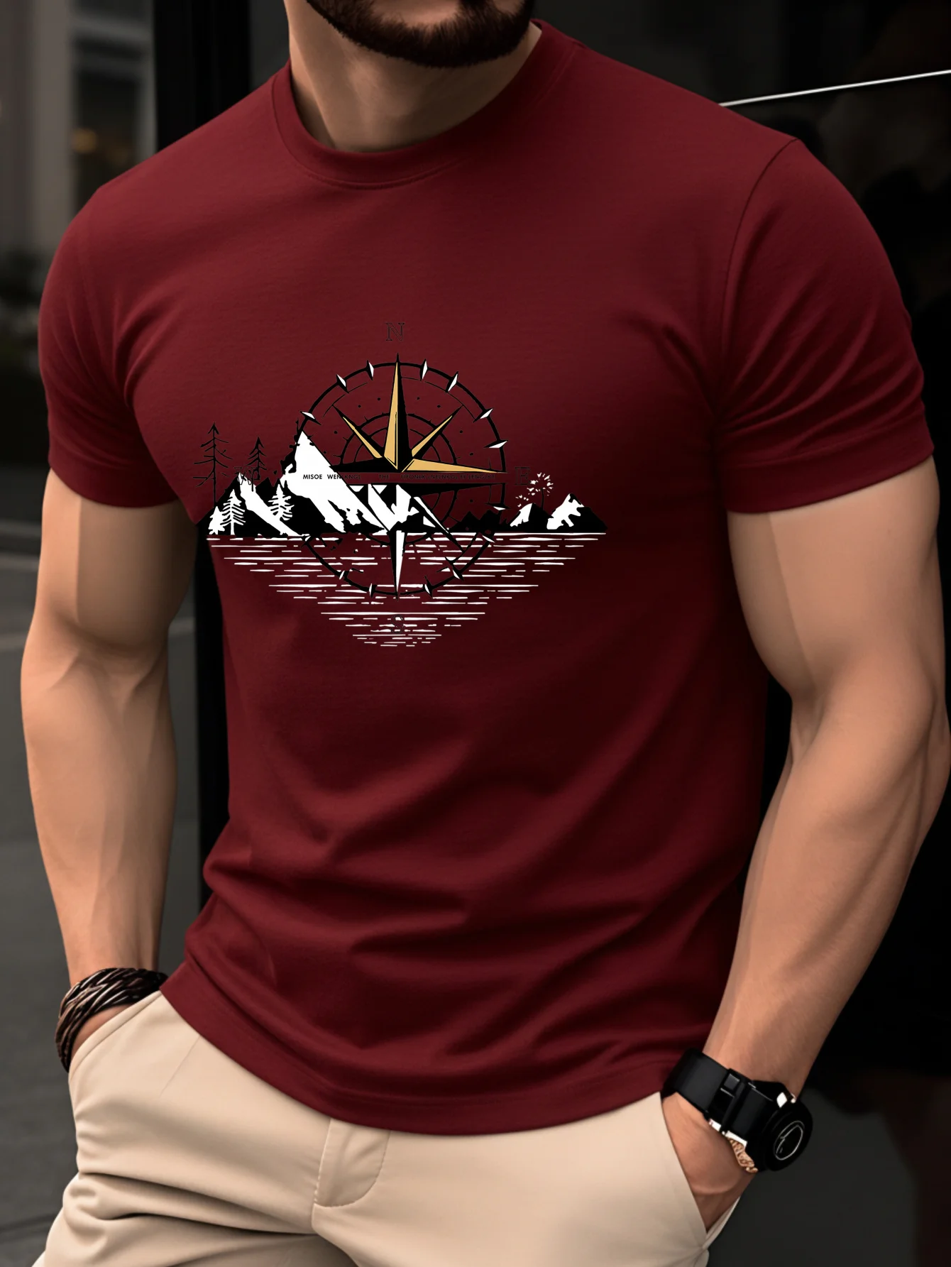 Men's Summer 100% Pure Cotton Casual Loose Black and White Lines Simple Geometric Pattern Round Neck Short Sleeved T-Shirt