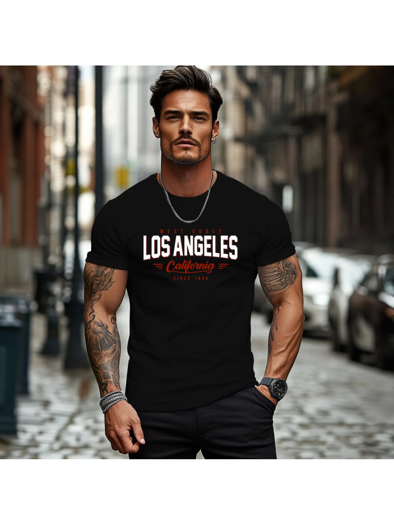 Men's Summer 100% Pure Cotton Casual Loose Black and White Lines Simple Geometric Pattern Round Neck Short Sleeved T-Shirt