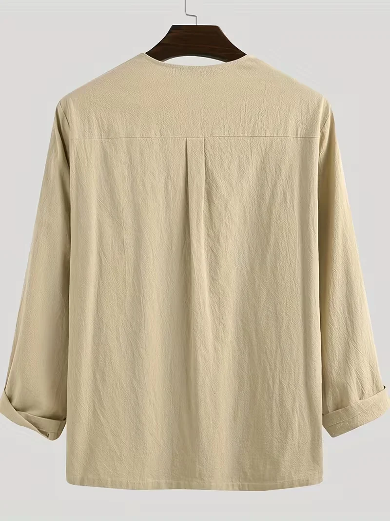 Men's Medieval Pirate Shirt - Historical Renaissance Faire Costume with V-Neck, Lace-Up Collar & Adjustable Drawstring Waist - L