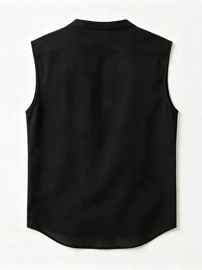 2026 Men's Sleeveless Cotton Linen Shirt Turn Down Collar Button Up Solid Regular Fit Summer Casual Beach Daily Outdoor Tops